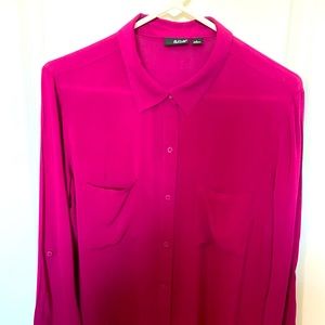 Beautiful Fuchsia Blouse with loose fitting flow. Button up with pockets. Size L